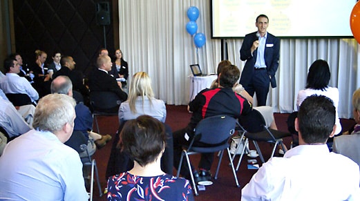 Greg Nathan speaking at the 21st Birthday event.